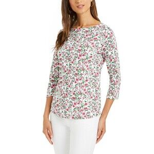 Charter Club Cotton Bright Floral Print Top Petit Size 2P